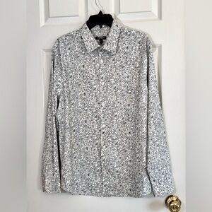 Express Men’s Blue and White Floral Print Button Down Collared Dress Shirt Large